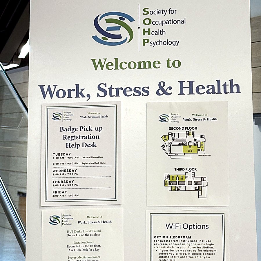 Welcome sign at the Work, Stress and Health 2025 conference